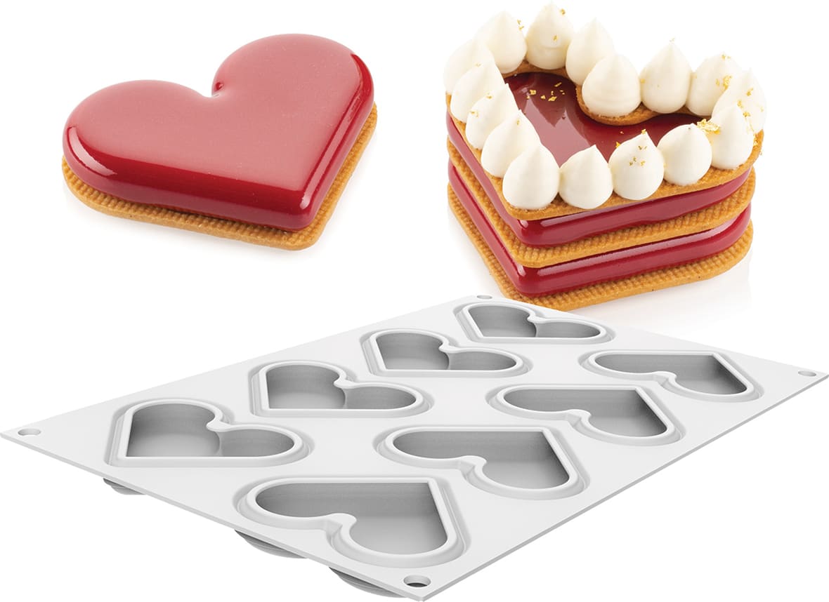 Moule silicone 8 cœurs plats Silikomart.*ATTR