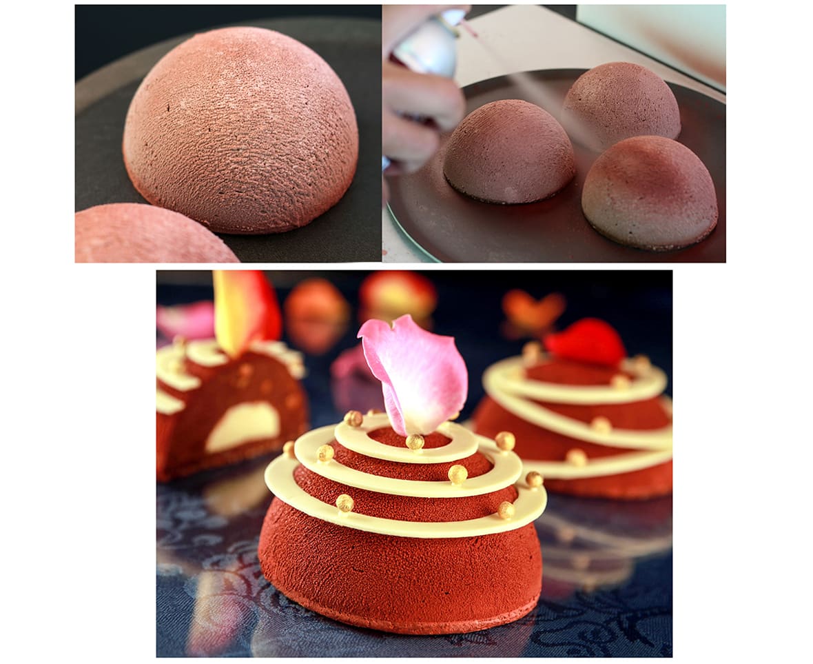 Spray velours patisserie sur dôme.*ATTR
