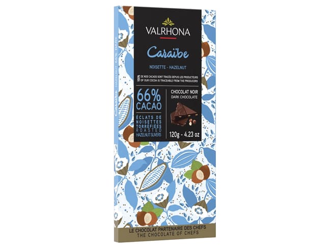 Barretta di cioccolato fondente e nocciole Caraïbe 66% - 120 g - Valrhona