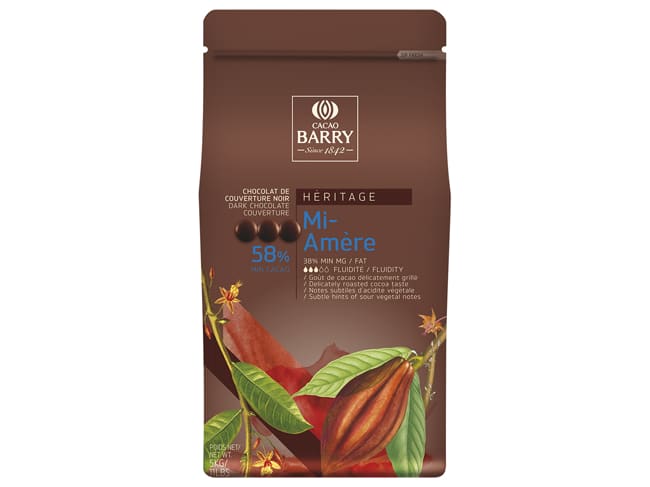 Mi-Amère Dark Chocolate Couverture Pistoles - 58% cocoa - 5kg - Cacao Barry