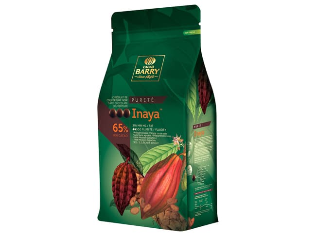 Inaya Dark Chocolate Couverture Pistoles - 65% cocoa - Box of 1kg - Cacao Barry