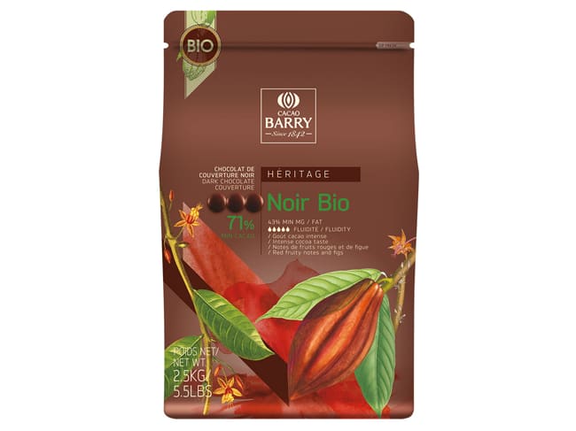 Organic Dark Chocolate Couverture Pistoles - 71% cocoa - 2,5kg - Cacao Barry