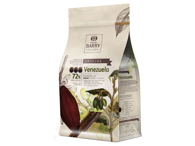 Venezuela Dark Chocolate Couverture Pistoles - 72% cocoa - 1kg - Cacao Barry