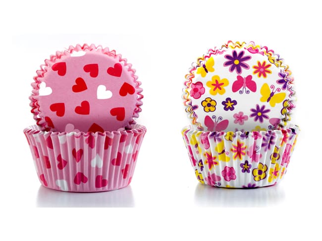Cupcake Mould - Set of 100 - Hearts and flowers - Ibili