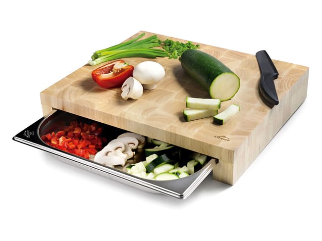 Wooden Chopping Board - 1 Stainless Steel Collector Tray - 41 x 34cm - Lacor