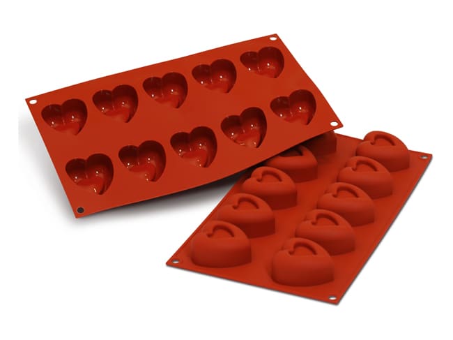 Flexible Silicone Mould - 10 Heart Savarins 5,6 x 5,2cm - 30 x 17,5cm - Silikomart