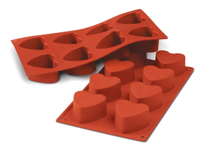 Flexible Silicone Mould - 8 Heart Shapes 6cm - 30 x 17,5cm - Silikomart