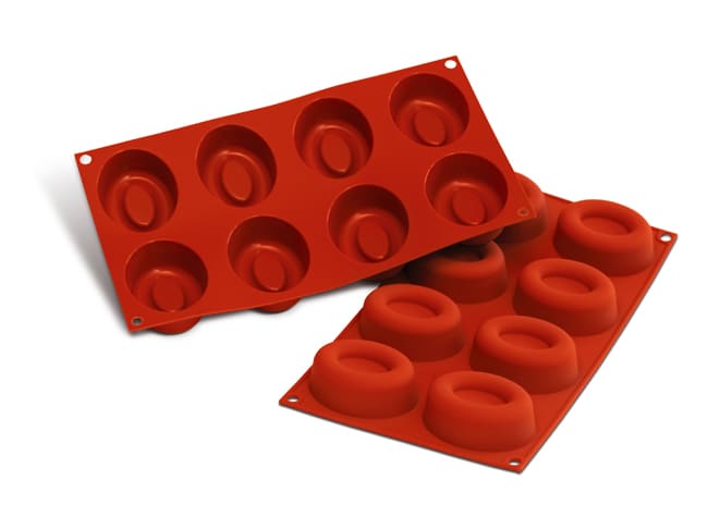 Flexible Silicone Mould - 8 Oval Savarins 7,7 x 6cm - 30 x 17,5cm - Silikomart