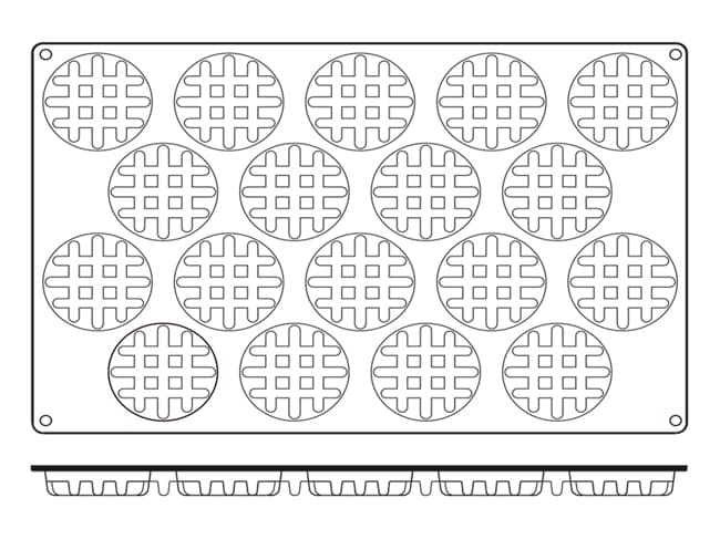 Flexible Silicone Mould - 18 Round Mini Waffles Ø 4cm - 30 x 17,5cm - Silikomart