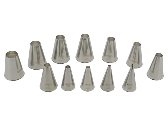 Set of 12 Stainless Steel Plain Piping Nozzles - Mallard Ferrière