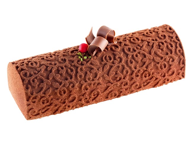 Yule Log Kit with Silicone Mould & Mat - Baroque Pattern - 25 x 9cm - Silikomart