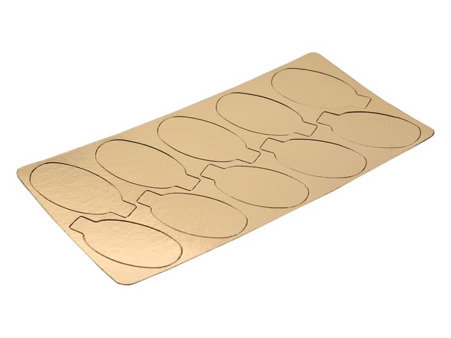 Gold Cake Board with Tab - Set of 200 boards - Oval 9 x 5.5cm