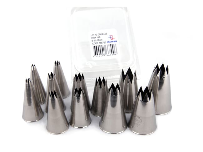 Stainless Steel Fluted Piping Nozzles - Set of 12 nozzles - Matfer