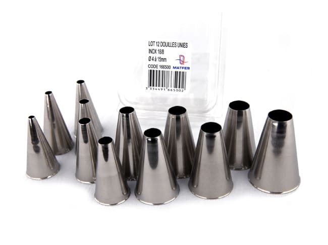 Stainless Steel Plain Piping Nozzles - Set of 12 nozzles - Matfer