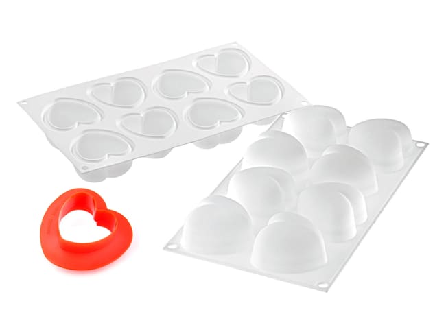 8 Rounded Heart Silicone Mould - 30 x 17.5cm - Silikomart