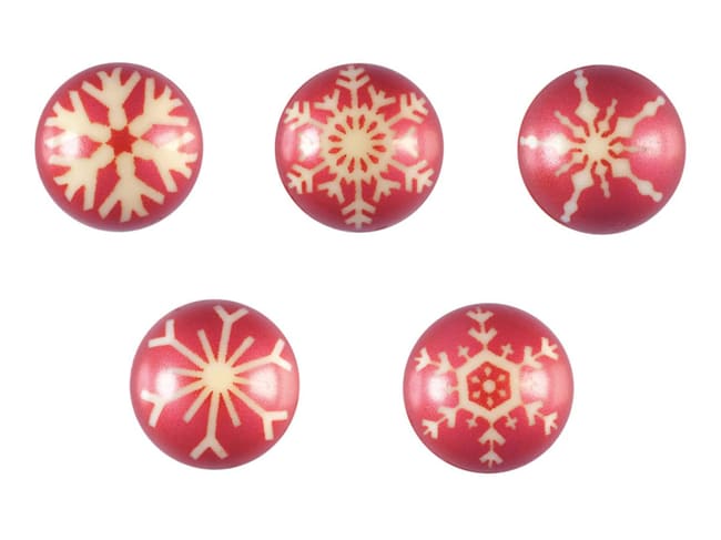 3D Chocolate Balls (x 32) - 5 Snowflake Decorations - Ø 2.8cm - Florensuc