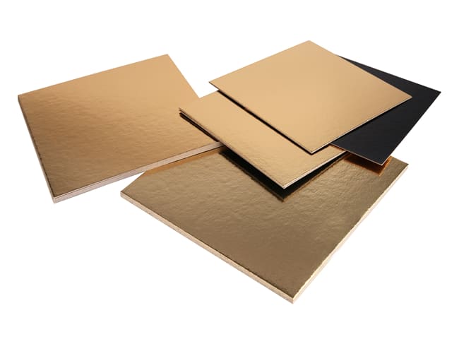 Pack of 15 Cake Boards - Gold/black square boards - 16, 18, 20cm - Tradiser