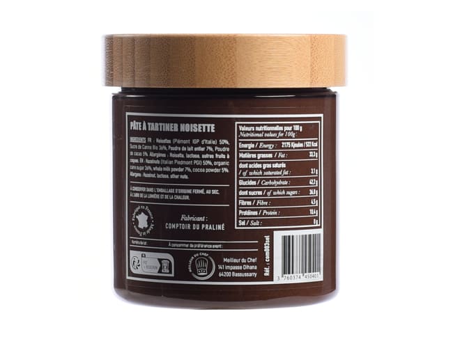 Pâte à tartiner noisette Piémont IGP - 250 g - Comptoir du Praliné