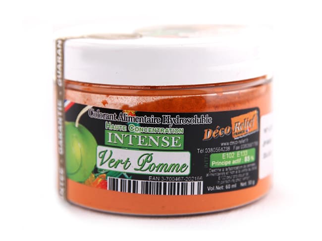 Colorant alimentaire en poudre vert pomme - hydrosoluble - 50 g - Déco Relief