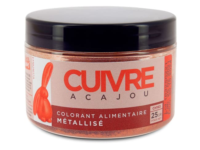 Colorant alimentaire métallisé cuivre acajou - poudre liposoluble - 25 g - Déco Relief