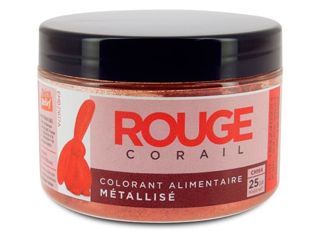 Colorant alimentaire métallisé rouge corail - poudre liposoluble - 25 g - Déco Relief
