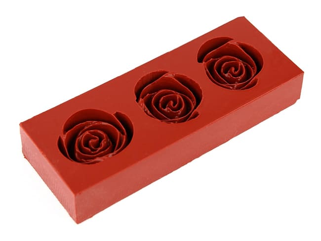 Plaque en silicone pour moulage - 3 roses Ø 4 cm - Déco Relief