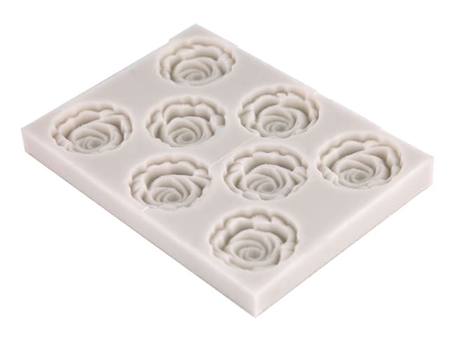 Plaque en silicone pour moulage - 8 roses Ø 2 cm - Déco Relief