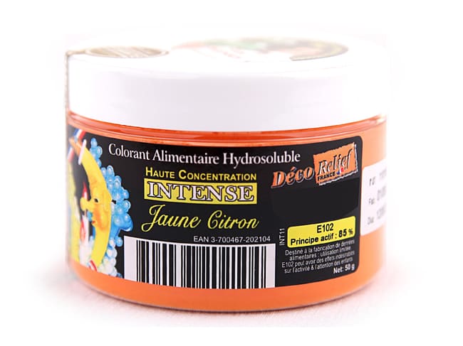 Colorant alimentaire jaune citron - hydrosoluble - 50 g - Déco Relief