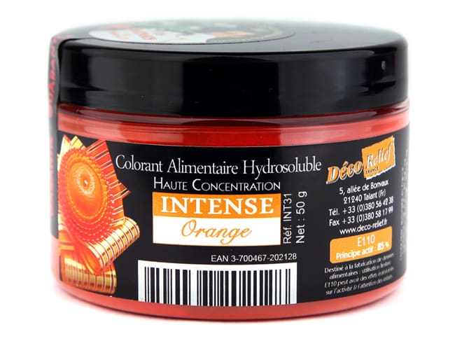 Colorant alimentaire en poudre orange - hydrosoluble - 50 g - Déco Relief