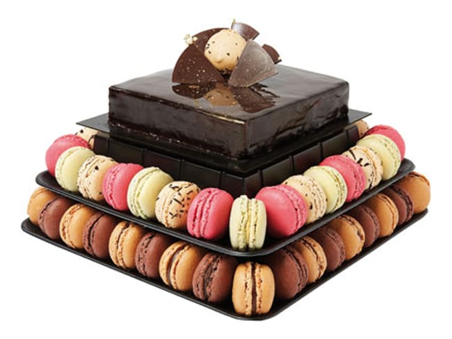 Pyramide à macarons version carrée - noire - Présentoir à gâteau