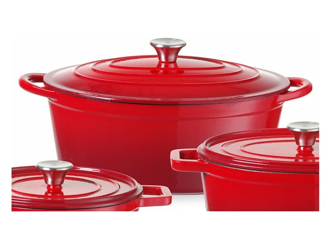 Cocotte ovale en fonte - rouge - 40,5 x 25,5 cm - Hendi