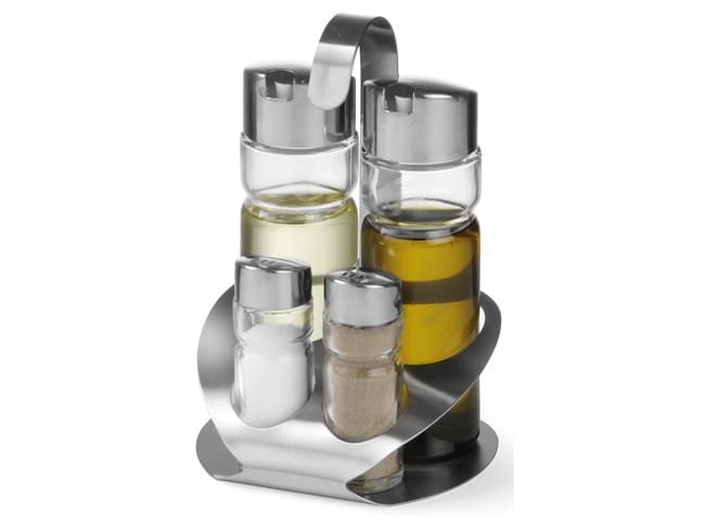 Ménagère inox 4 pièces - poivre, sel, huile, vinaigre