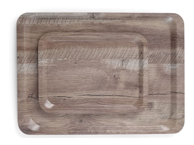 Plateau de service mélamine - imprimé bois foncé - 53 x 37 cm - Hendi