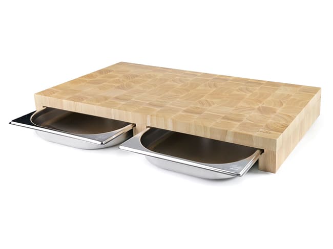 Planche à découper en bois - avec 2 bacs inox - 61 x 34 cm - Lacor