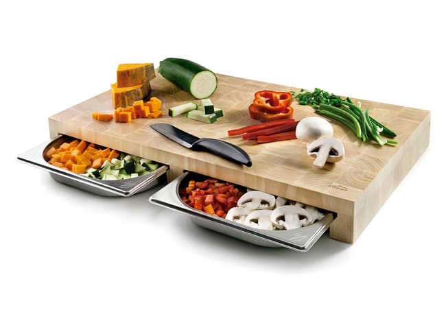 Planche à découper en bois - avec 2 bacs inox - 61 x 34 cm - Lacor