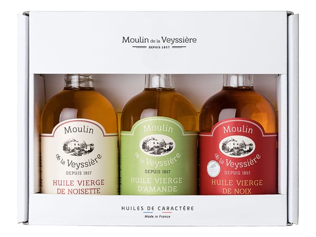 Coffret découverte 3 huiles - Noix, amande, noisette - 3 x 10 cl - Moulin de la Veyssière