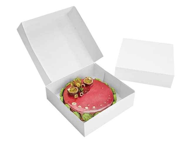 Boîte à savarin carrée blanche - hauteur 10 cm - 27 x 27 cm (x 50)