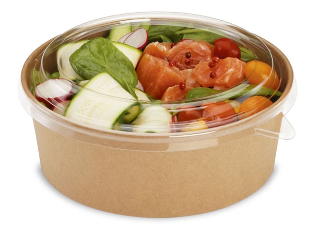 Bol salade carton "Pokepack" (x 10) - avec couvercle - contenance 1,3 kg