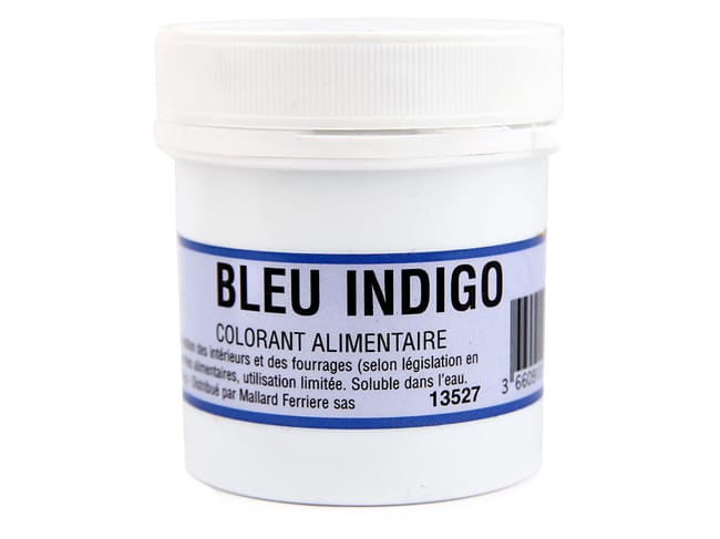 Colorant poudre bleu indigo E132 - hydrosoluble - 20 g - Mallard Ferrière