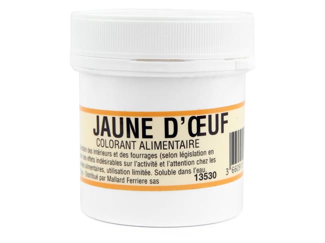 Colorant poudre jaune d'œuf E102/E129 - hydrosoluble - 20 g - Mallard Ferrière