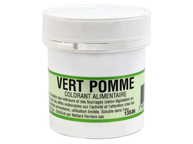 Colorant poudre vert pomme E102/E131/E129 - hydrosoluble - 20 g - Mallard Ferrière