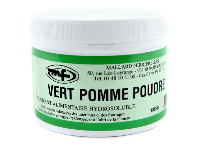 Colorant poudre vert pomme E102/E133 - hydrosoluble - 100 g - Mallard Ferrière