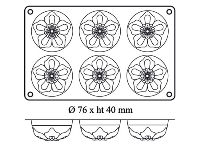 Moule silicone Silicon Flex - 6 narcisses Ø 7,6 cm - 30 x 17,5 cm - Silikomart