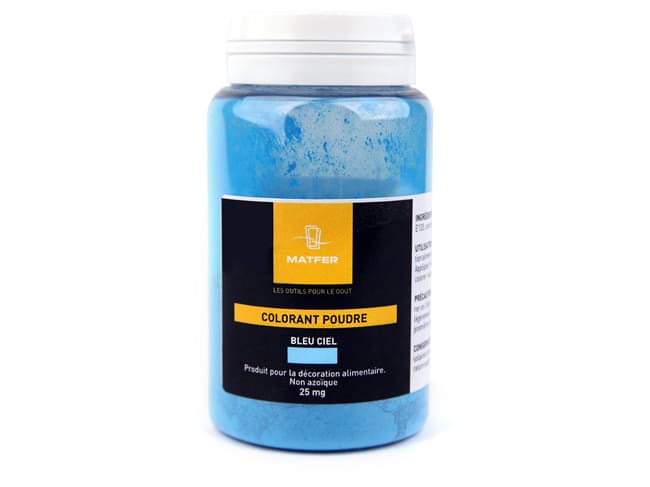 Colorant alimentaire bleu ciel - hydrosoluble - 25 g - Matfer