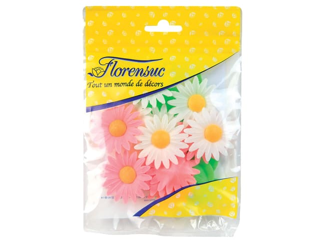 Marguerites roses et blanches (x 12) - azyme - Ø 4,5 cm - Florensuc