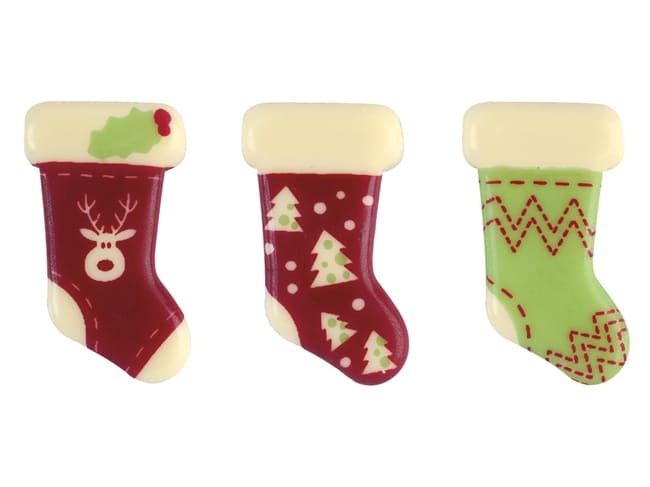 Moule thermoformé pré-imprimé - 3 décors chaussettes assortis - 2,4 x 4,2 cm - Florensuc