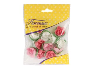 Roses blanches et roses avec feuilles (x 12)