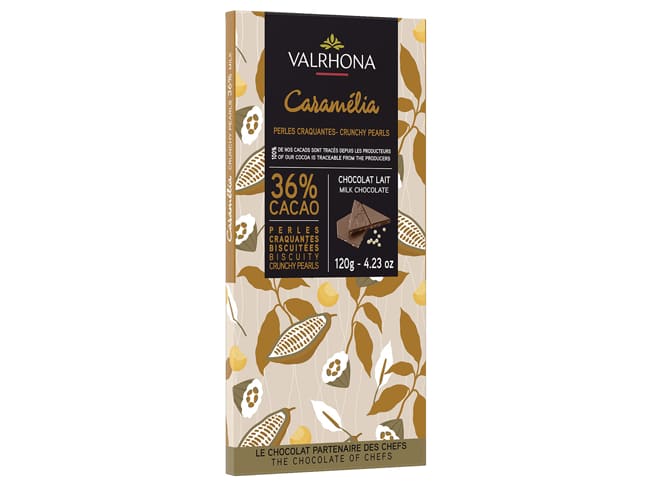 Tablette chocolat lait Caramélia 36% - 120 g - aux perles craquantes - Valrhona