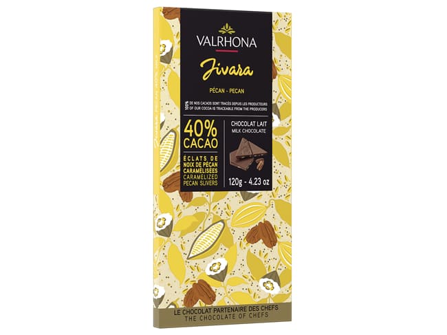 Tablette chocolat lait Jivara/pécan 40% - 120 g - Valrhona