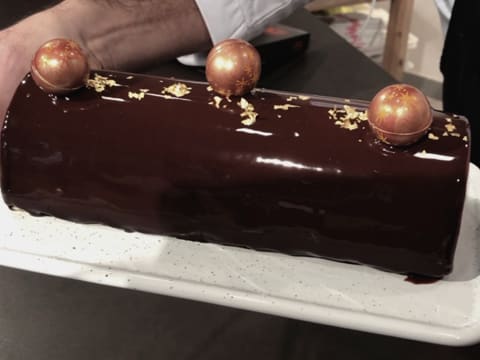 Bûche de Noël coco, fruits exotiques, insert chocolat noir - 108